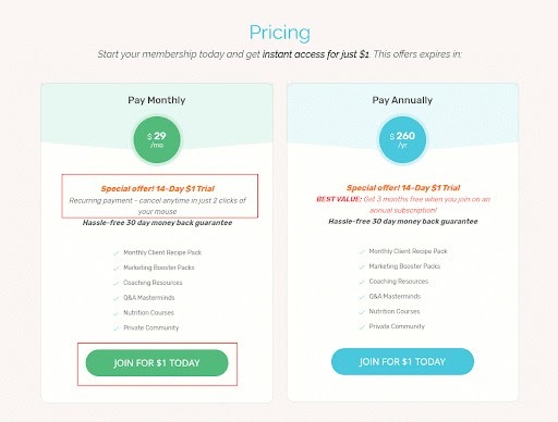 Tripwire example used on pricing page