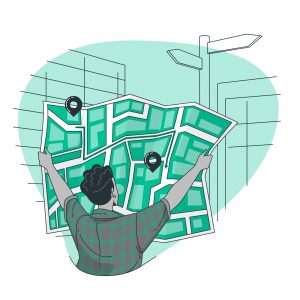 A man finding out an address on a map