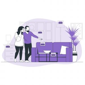 A couple buying furniture set