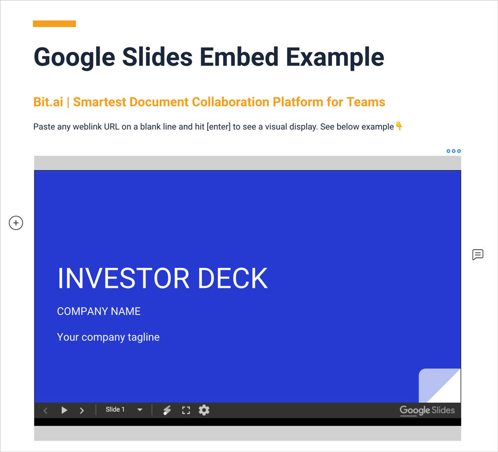Display of Google Slides in Bit Document