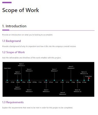 Preview of scope of work template