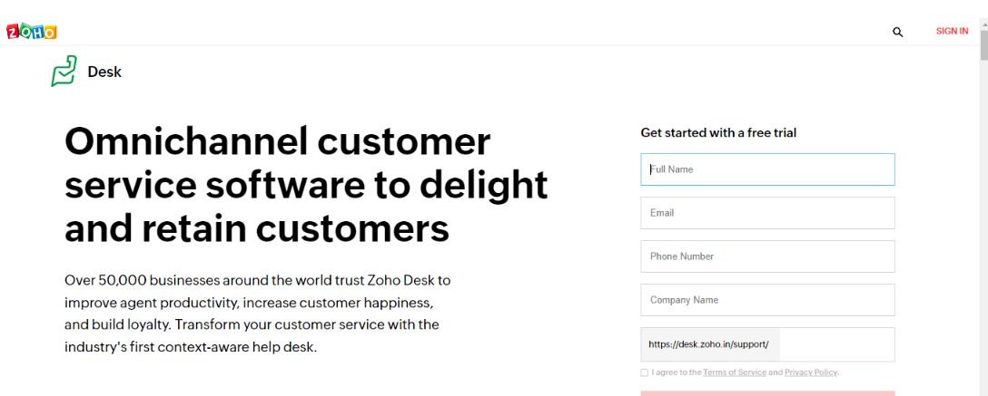 Zoho a help desk software