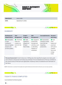 Daily Activity Report Template