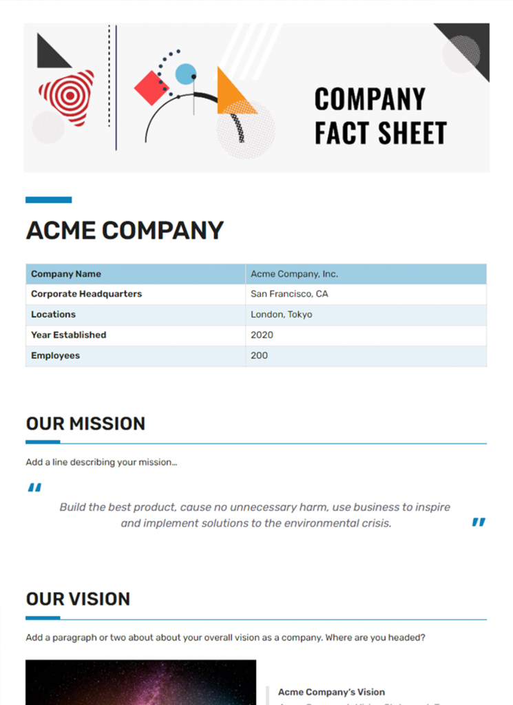 Company Fact sheet