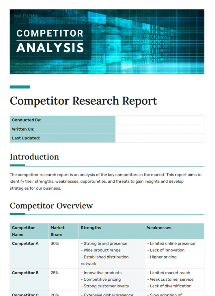 Competitor analysis template