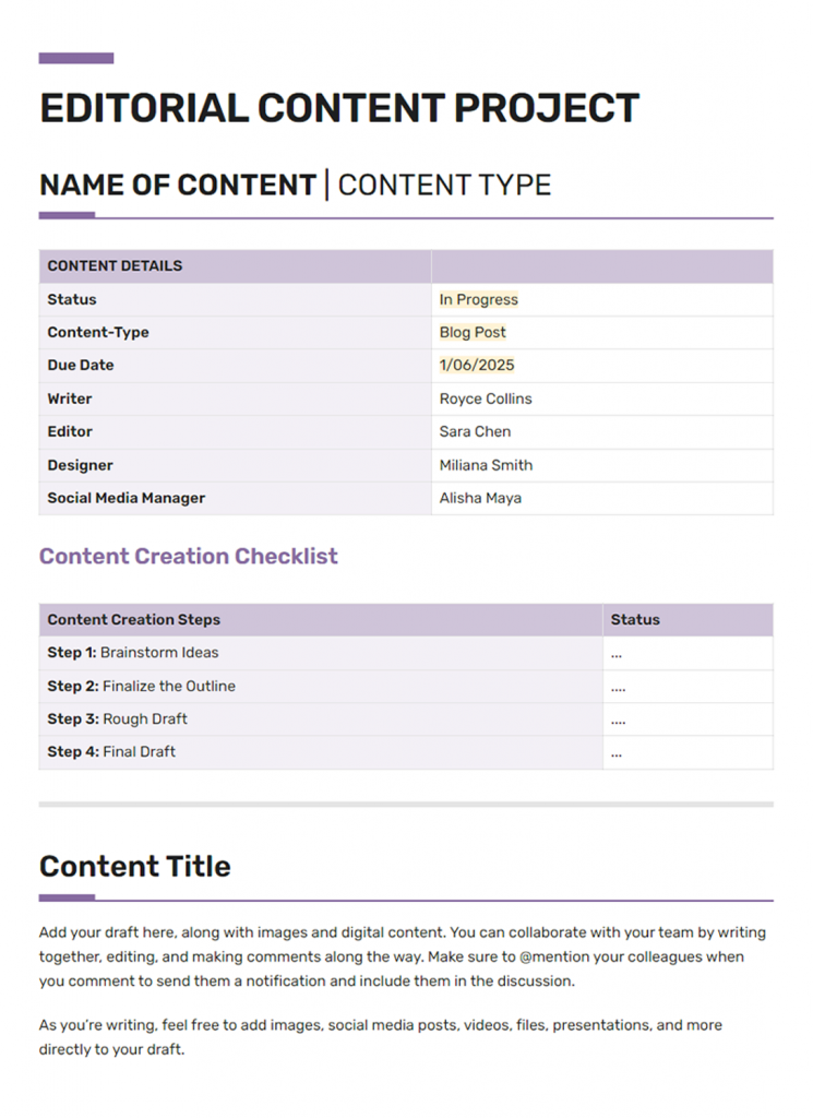 editorial content template