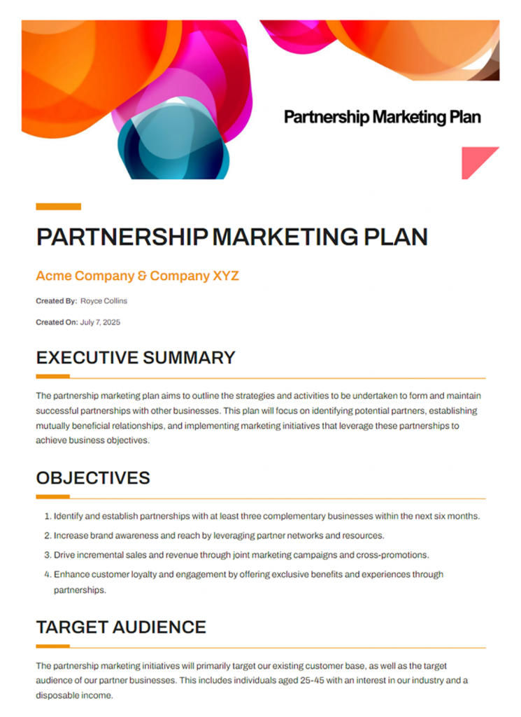 partnership marketing plan template