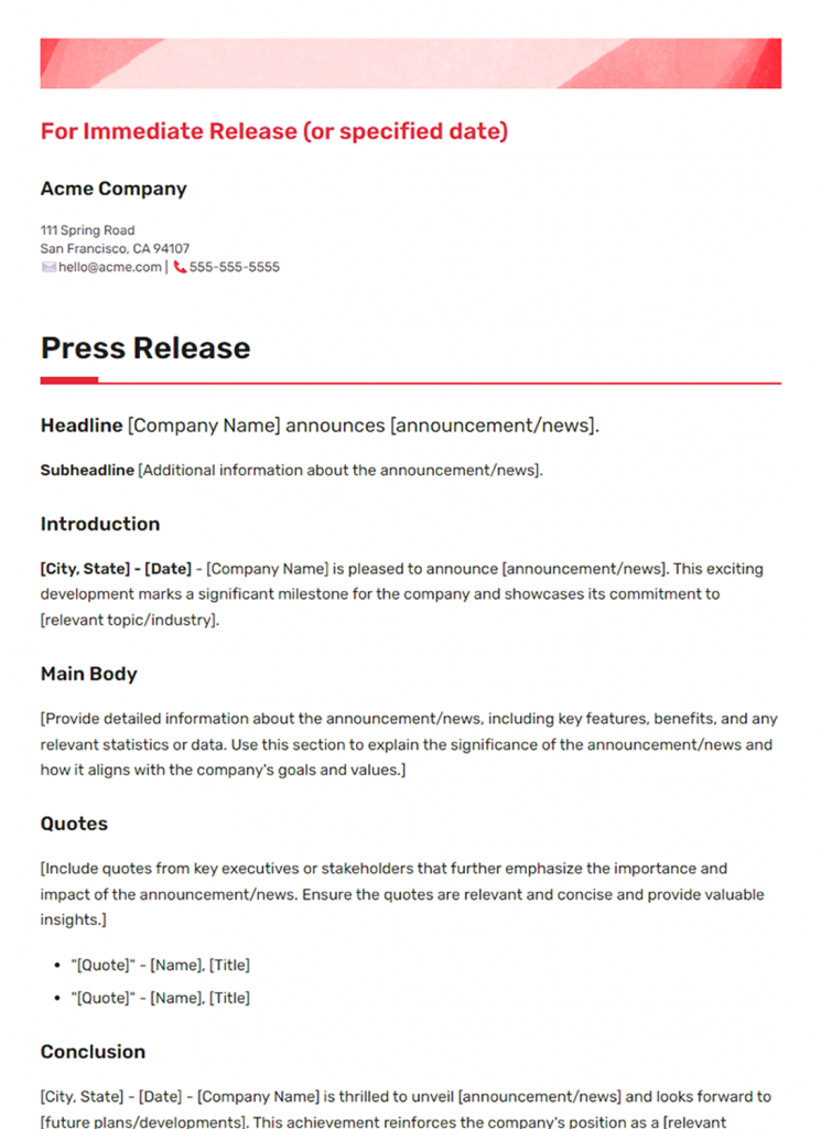 Press release template