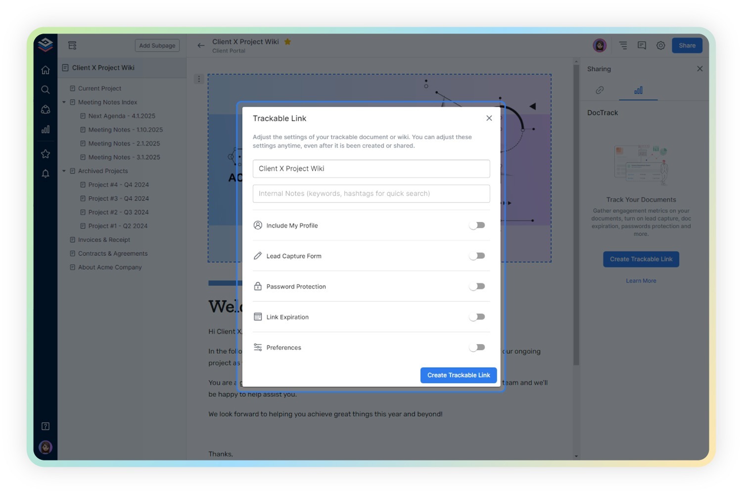 advanced sharing options to share proposals in various ways