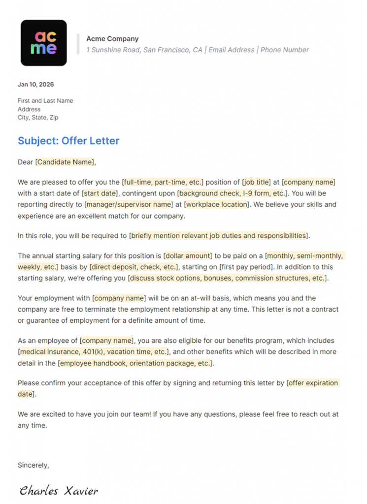 offer letter template