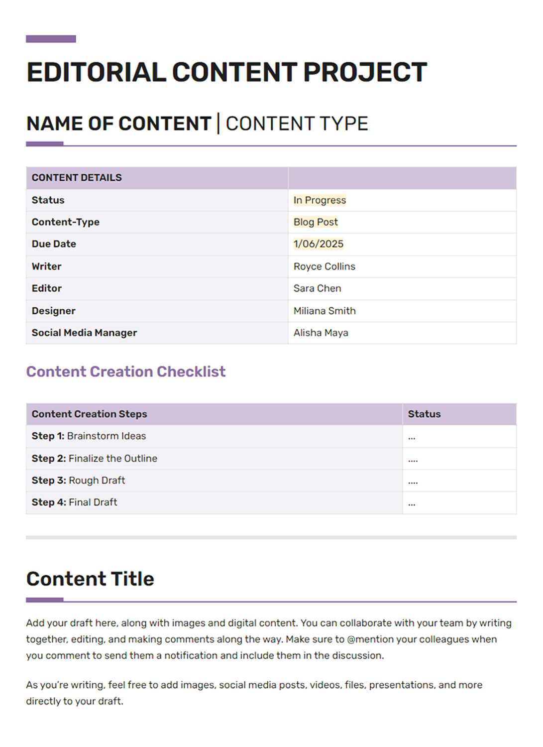 Editorial Content Template