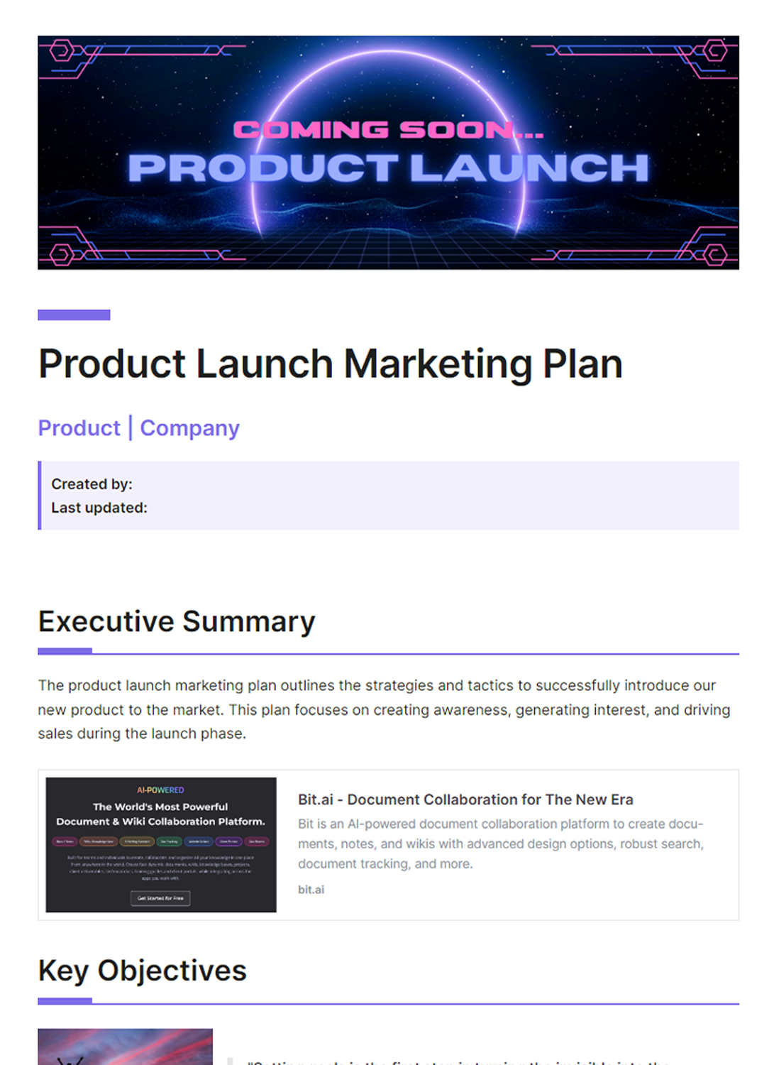 Product launch marketing template