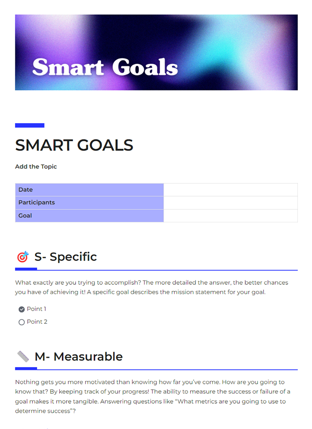 Smart Goals Template