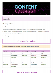 Content Calendar Template