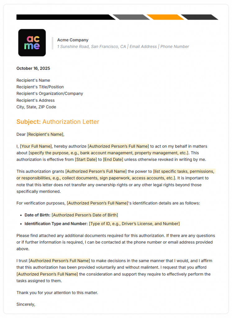 letter of authorization letter