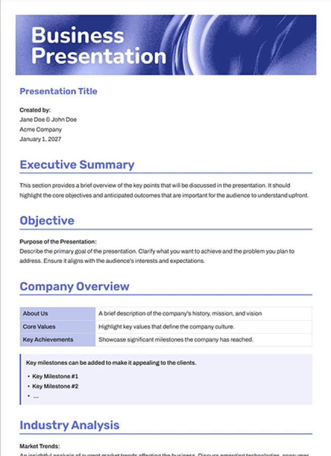 business presentation template
