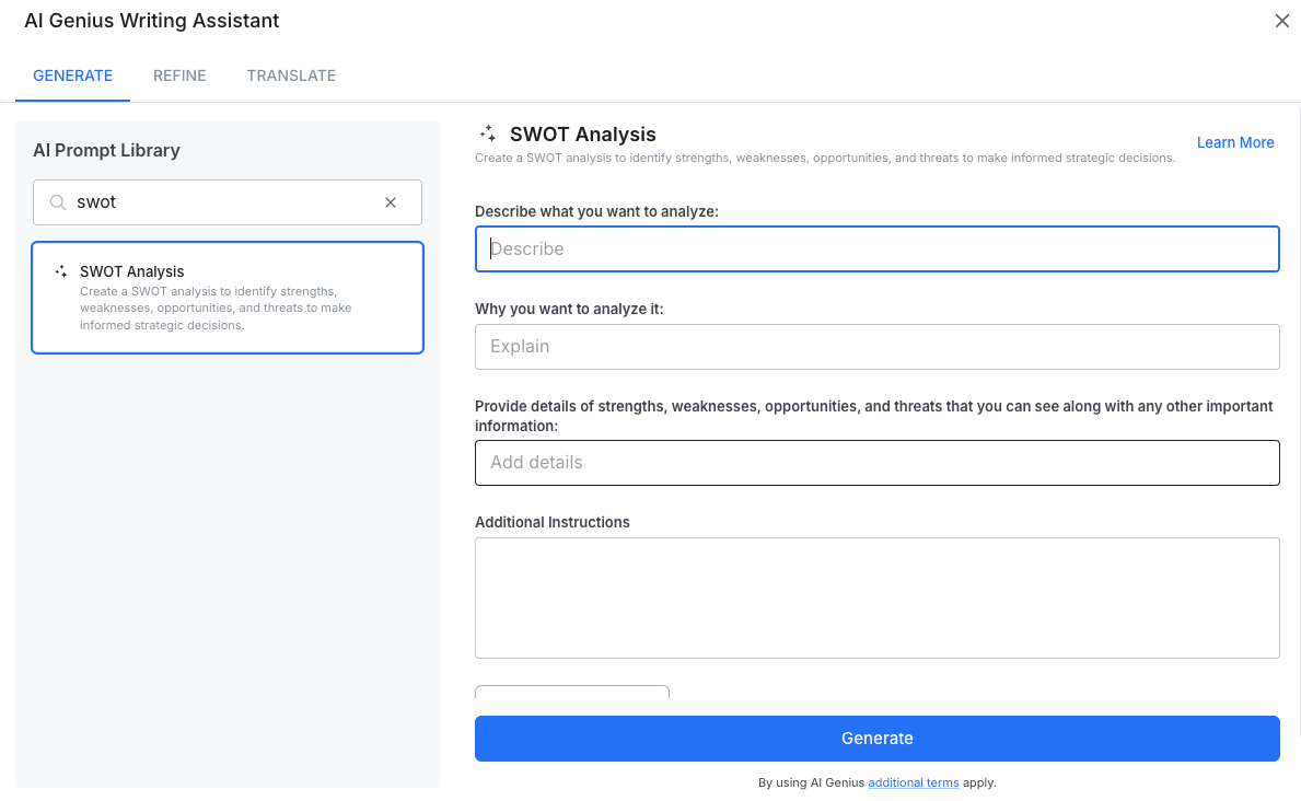 SWOT Analysis AI Writing Prompt