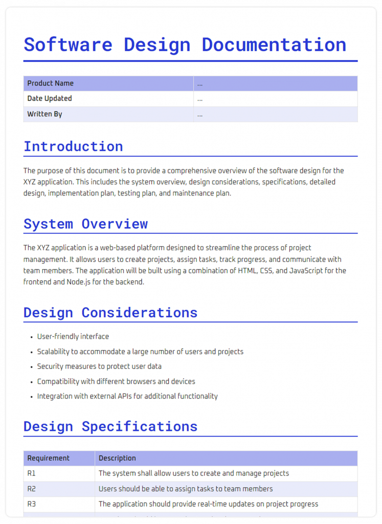 software design documentation template
