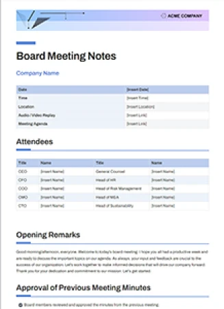 board meeting notes template