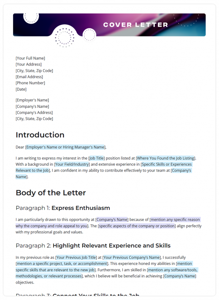cover letter template