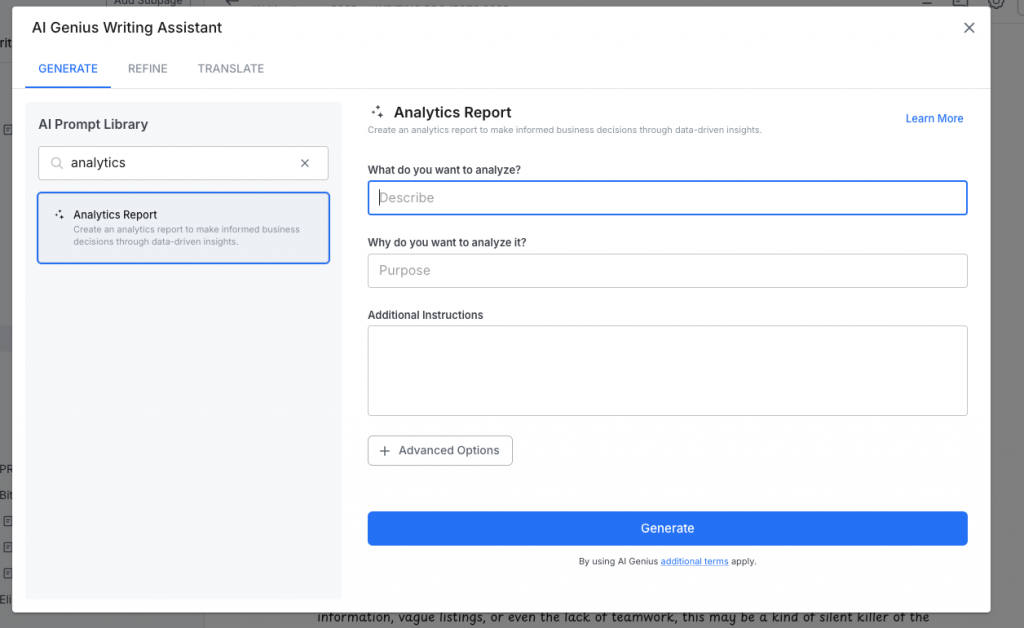 AI Genius Writer- Analytics Report