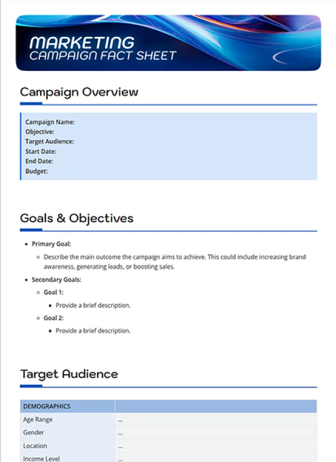 marketing campaign fact sheet