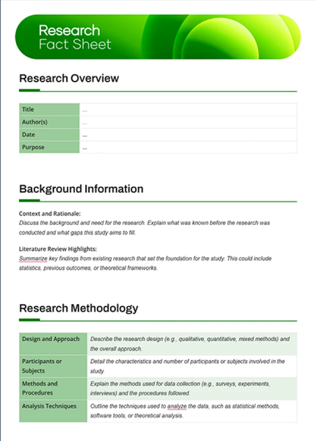 research fact sheet template