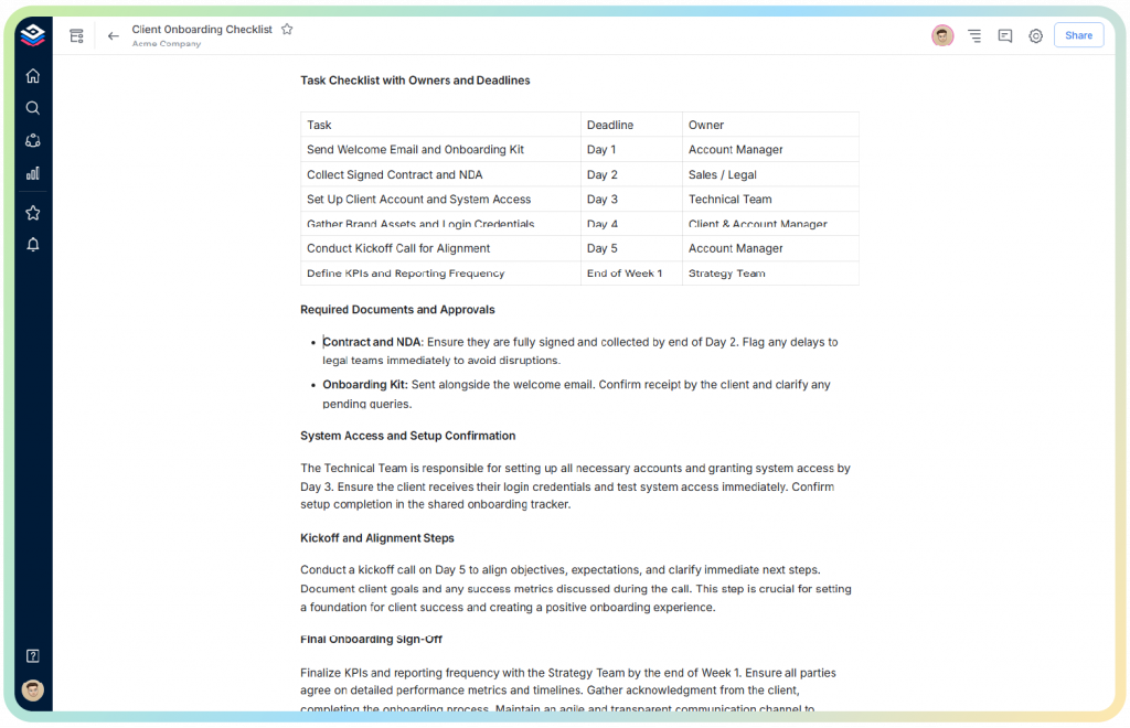 client onboarding checklist document