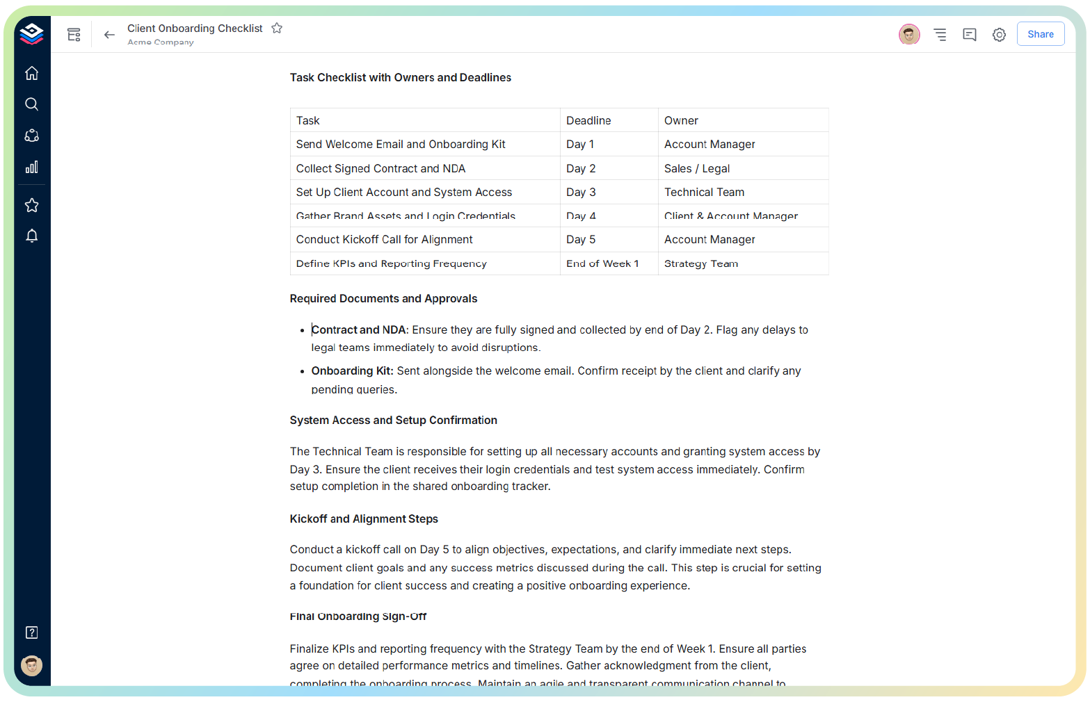 client onboarding checklist document