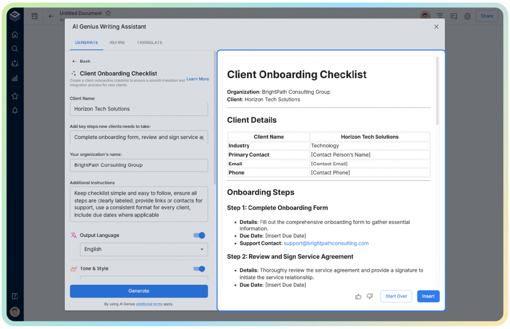 create client onboardingchecklist with bit.ai