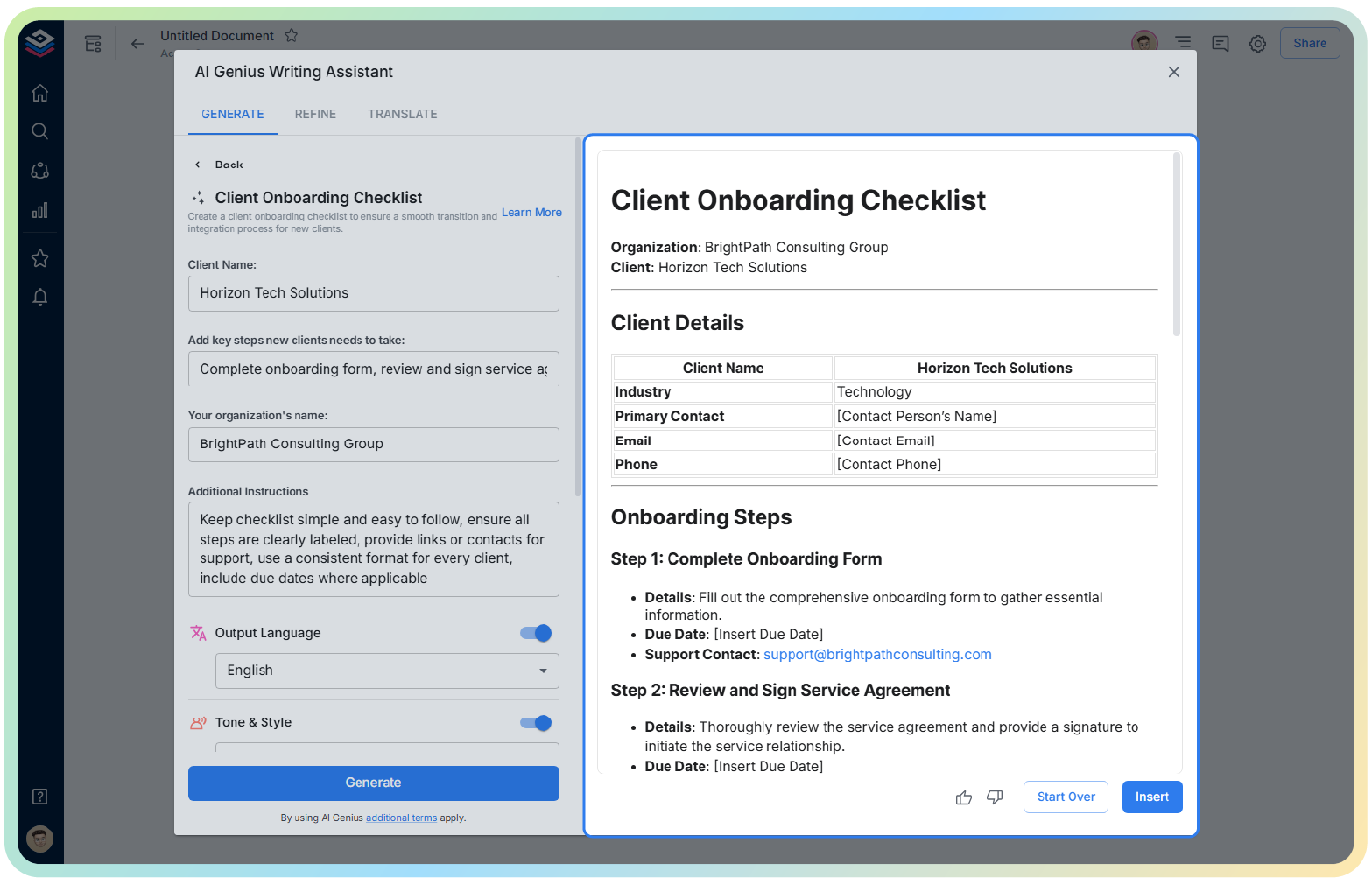 create client onboardingchecklist with bit.ai