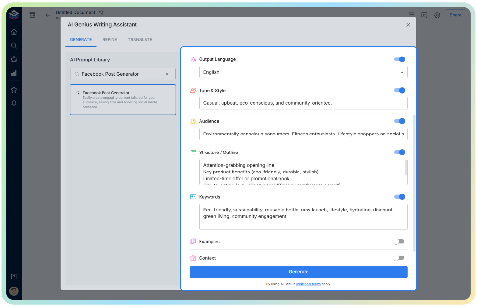 customize your content in AI facebook post generator