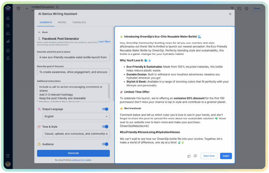 generate content using AI Facebook Post Generator