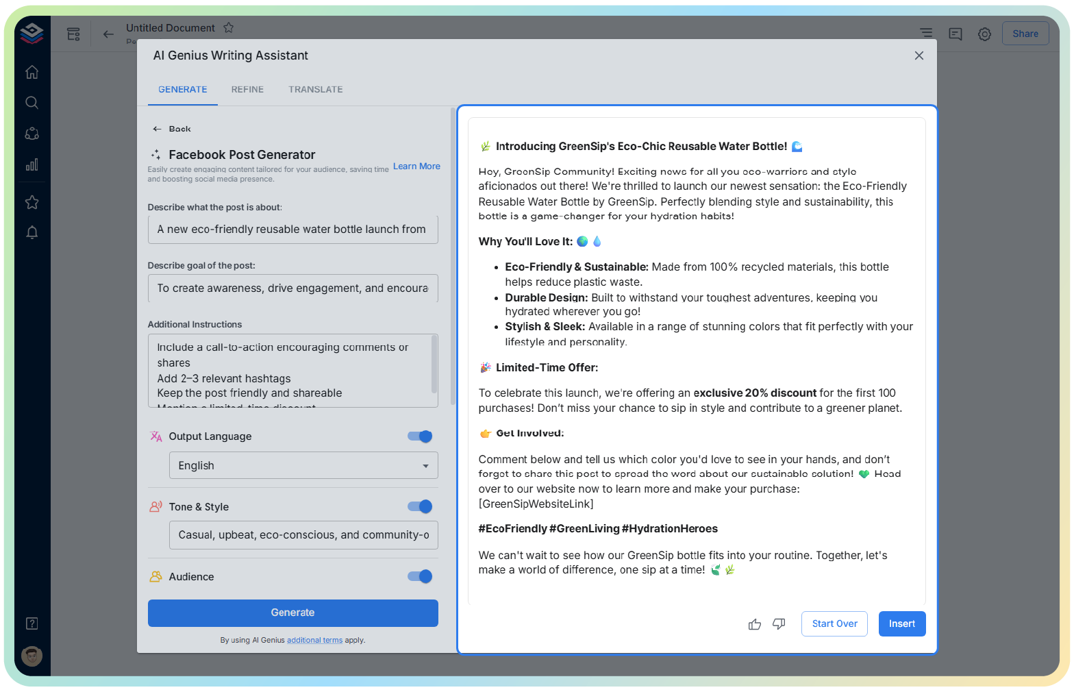 generate content using AI Facebook Post Generator