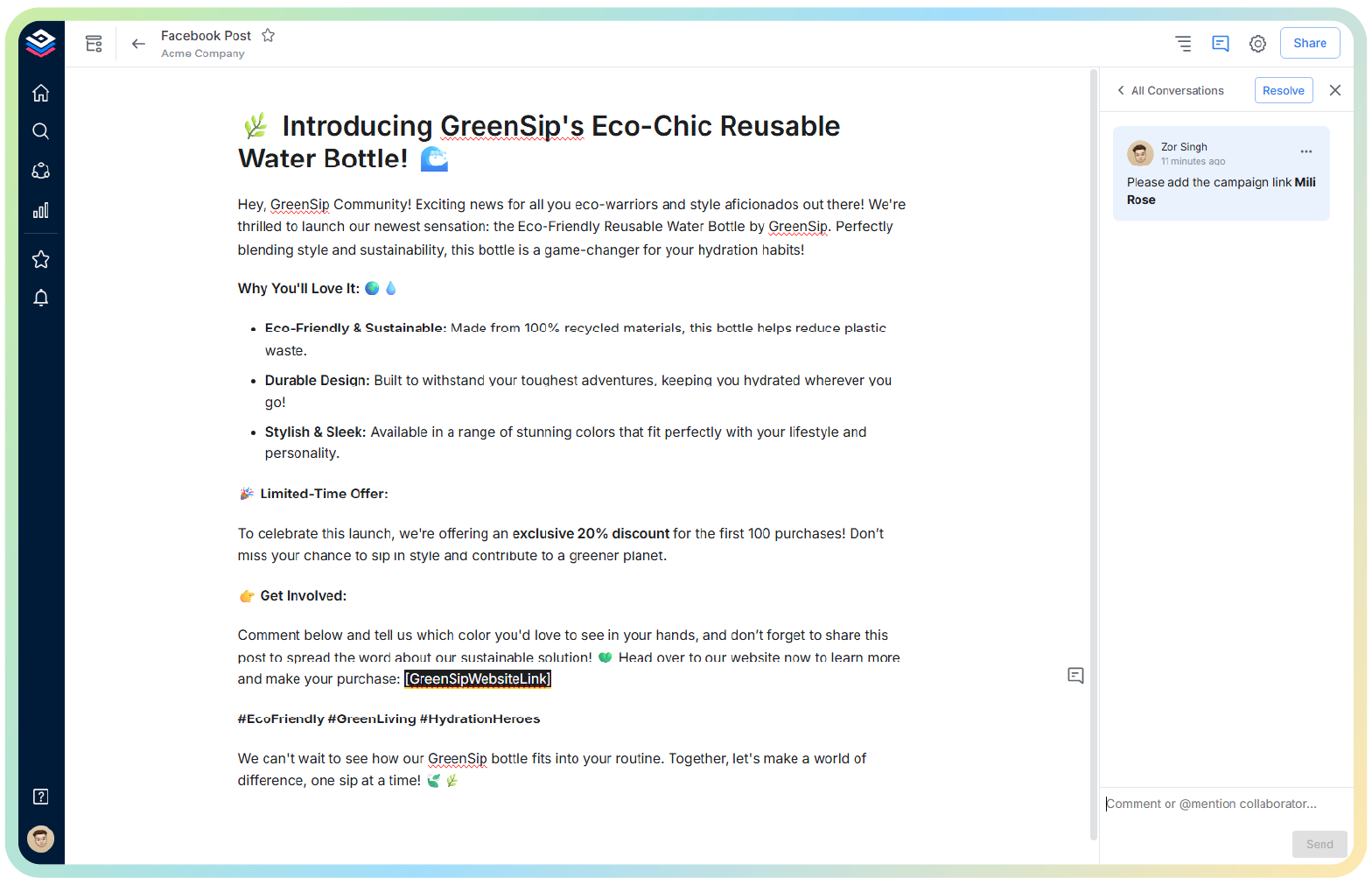 save, organize and collaborate with facebook post generator