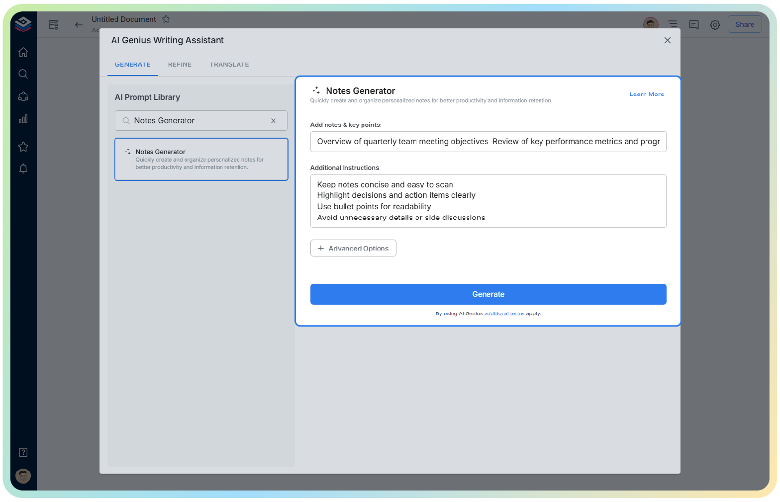 preview of ai notes generator