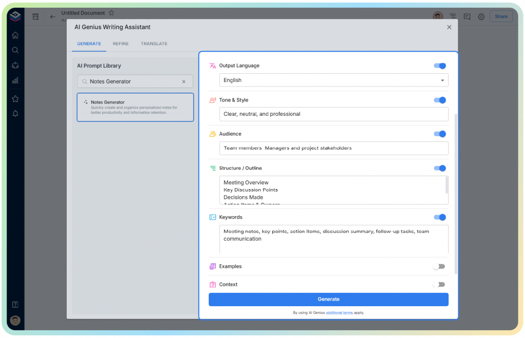 preview of ai notes generator