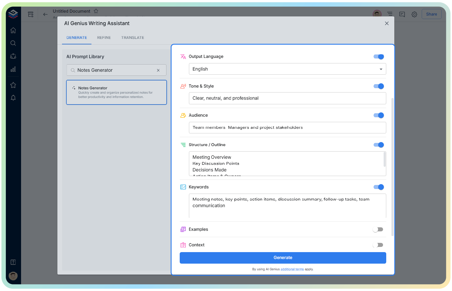 preview of ai notes generator