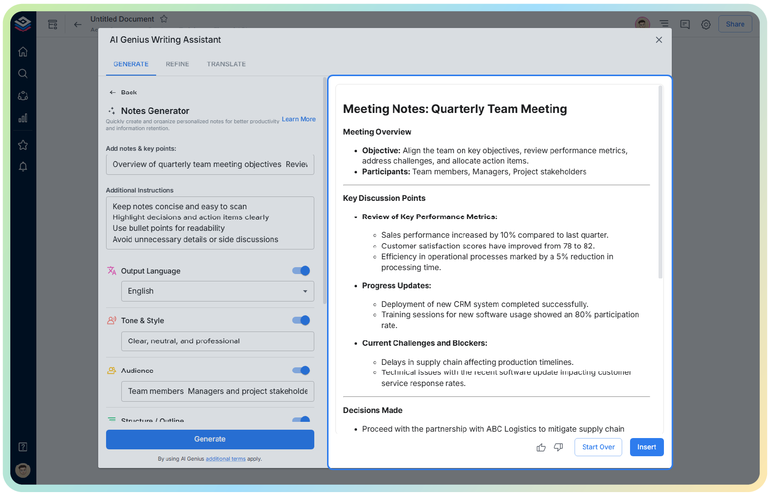 preview of ai notes generator