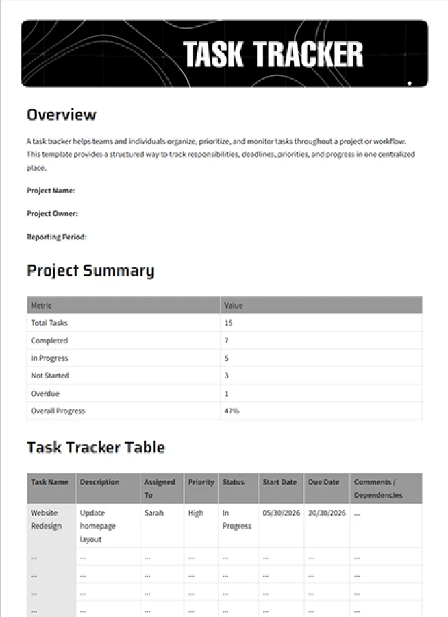 task tracker template