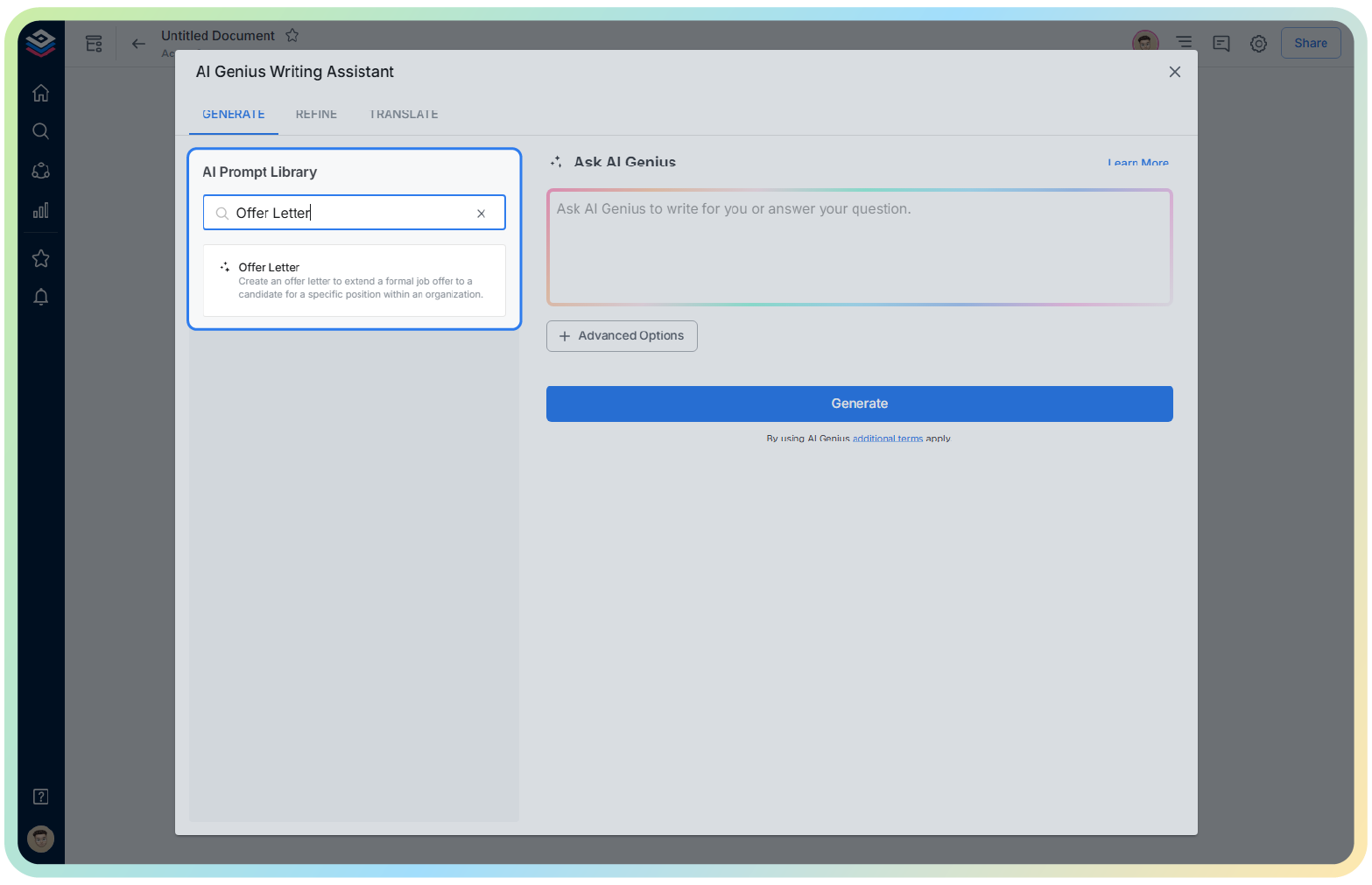 preview of ai generating offer letter
