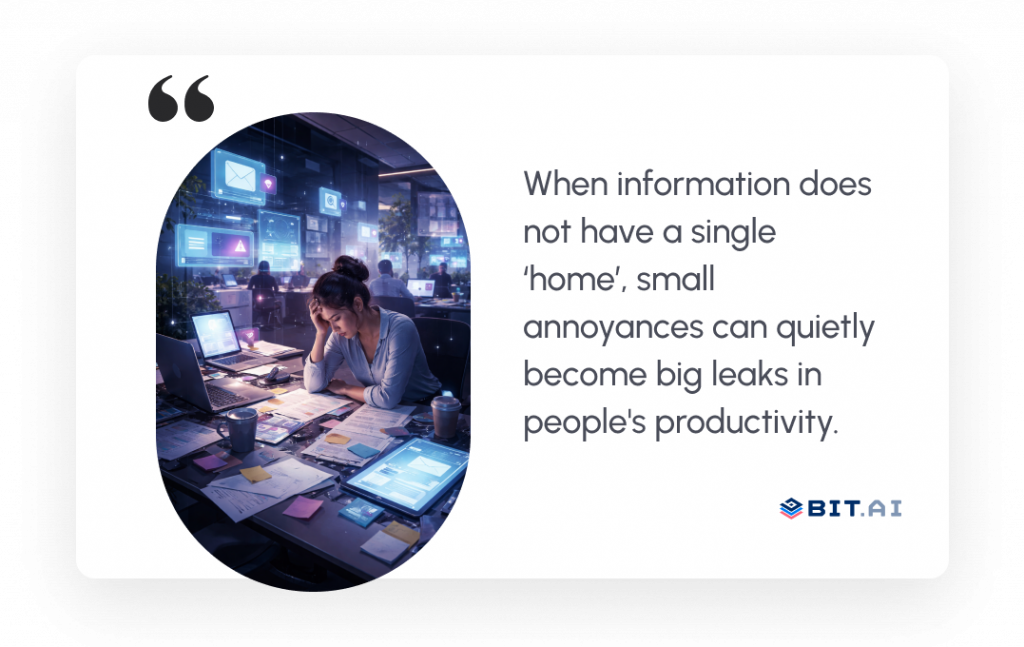 When information does not have a single ‘home’, small annoyances can quietly become big leaks in people's productivity