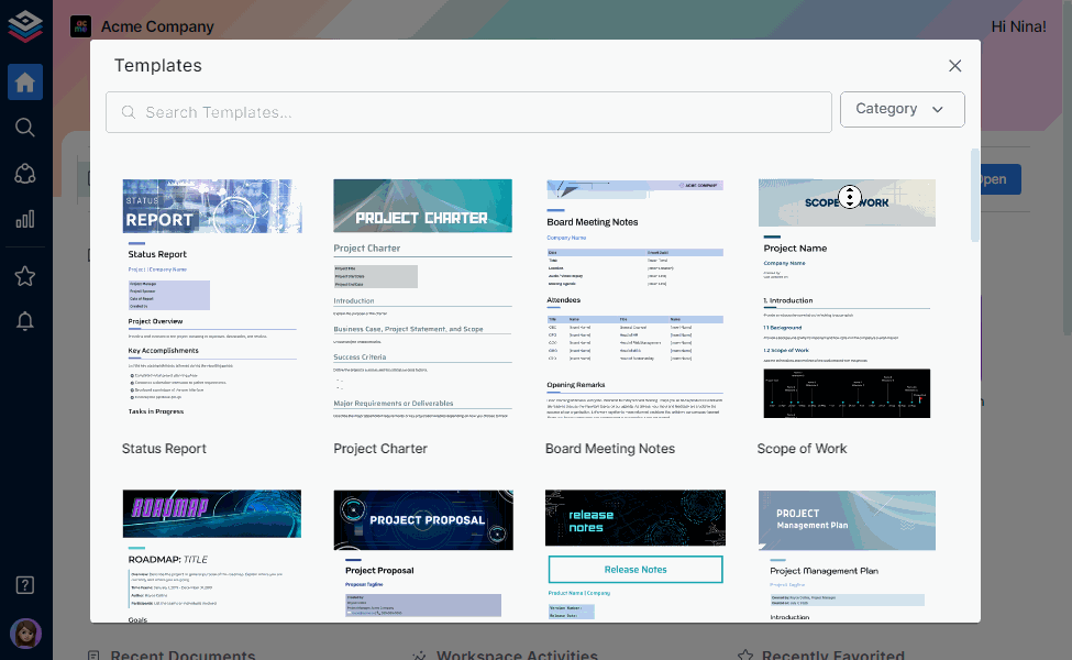 preview of template gallery in bit.ai