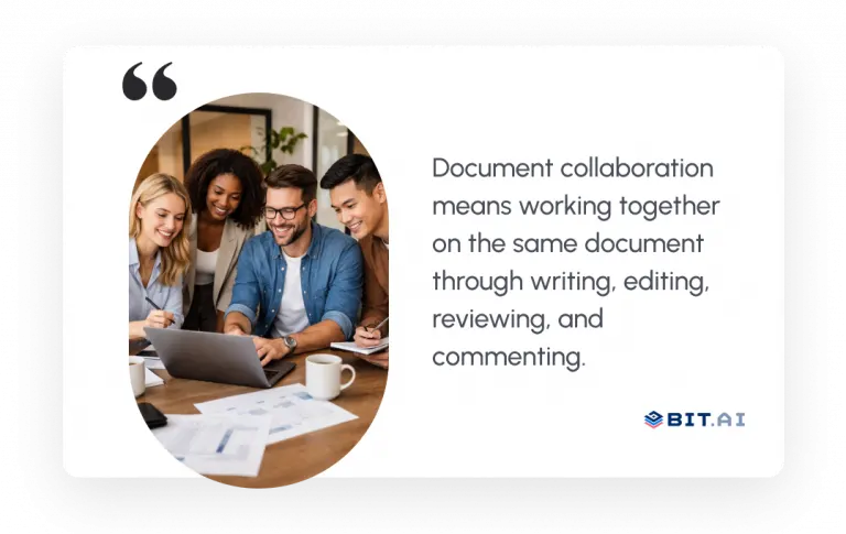 Team members working on the same document through document collaboration
