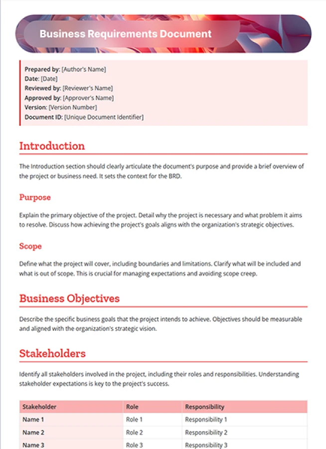 business requirement template