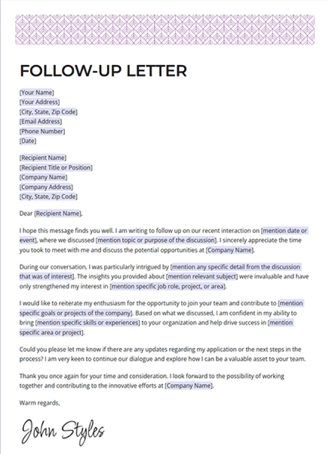 follow up letter template