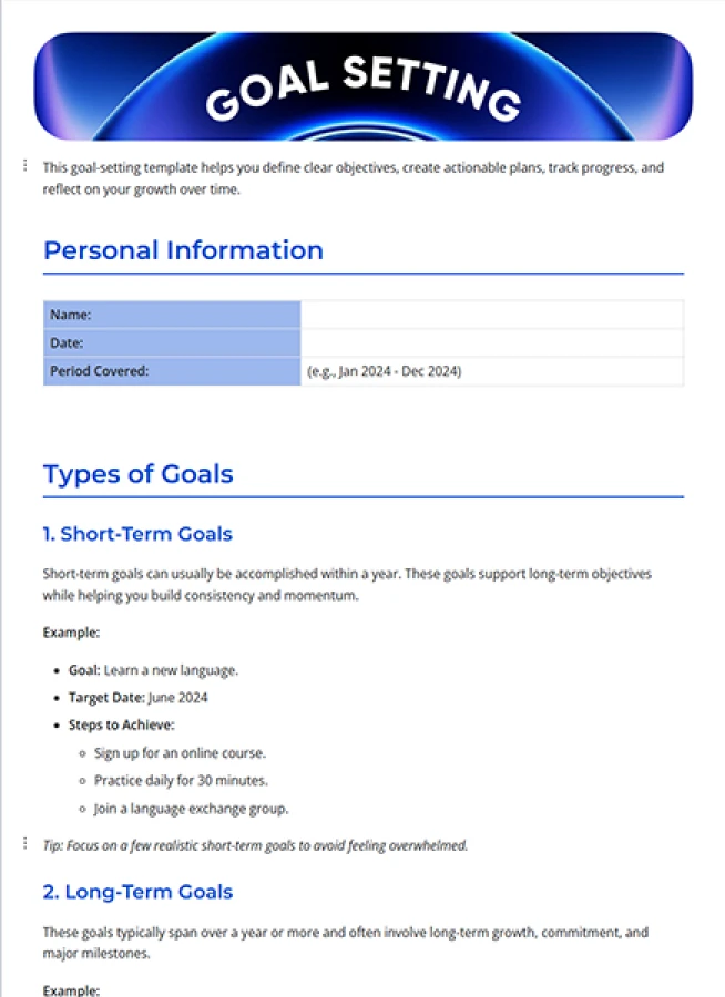goal setting template