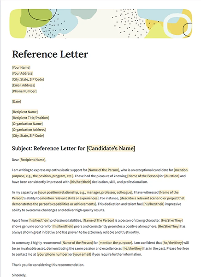 reference letter template