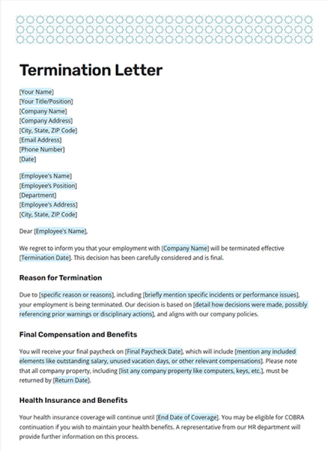 termination letter template
