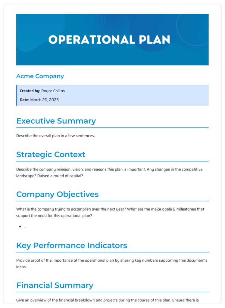 operational plan template